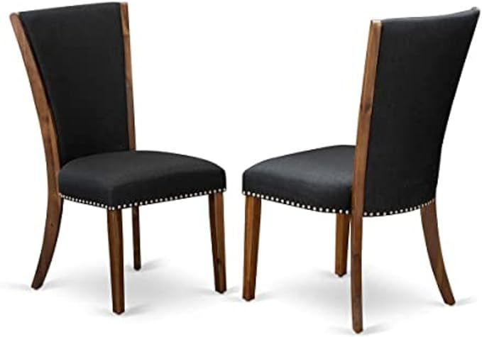 East West Furniture VEP8T24 Verona Parson Dining Chairs - Nailhead Trim Black Color Linen Fabric Upholstered Chairs, Set of 2, Walnut