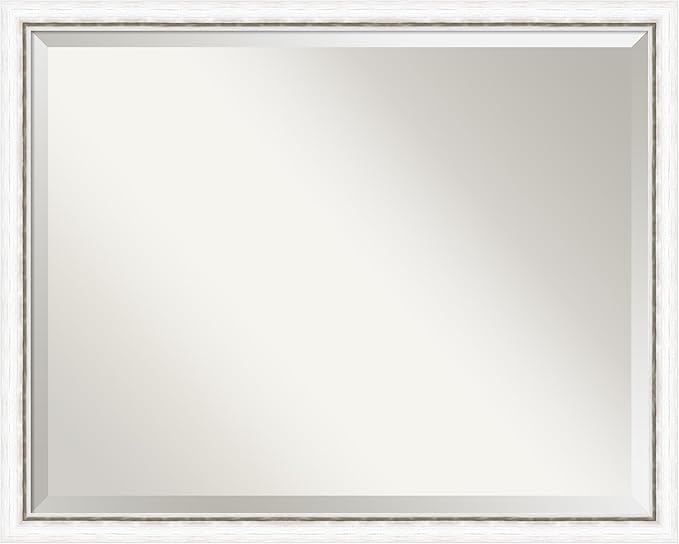 Amanti Art White Bathroom Mirror for Over Sink, 24x30 Morgan White Silver Rectangle Vanity Mirror, Large Modern Contemporary Wood Frame, Hangs Horizonally and Vertically, Bathroom Wall Decor, Beveled