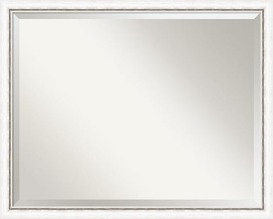 Amanti Art White Bathroom Mirror for Over Sink, 24x30 Morgan White Silver Rectangle Vanity Mirror, Large Modern Contemporary Wood Frame, Hangs Horizonally and Vertically, Bathroom Wall Decor, Beveled