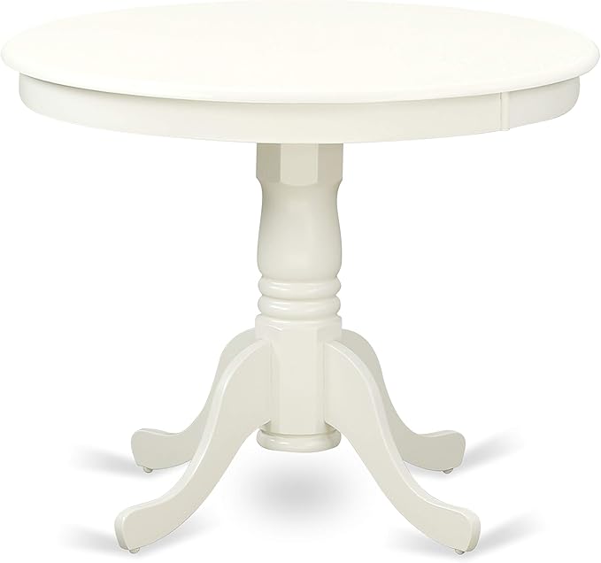 East West Furniture ANLA5-LWH-06 5 Piece Dining Room Furniture Set Includes a Round Kitchen Table with Pedestal and 4 Shitake Linen Fabric Parsons Dining Chairs, 36x36 Inch, Linen White