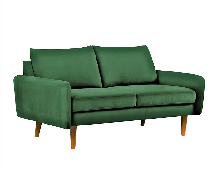 Container Furniture Direct Kent Velvet Loveseat Sofa for Modern Living Rooms and Compact Spaces, Comfy 2 Seater Couch Studio Apartment Furniture with Sleek Design, Green