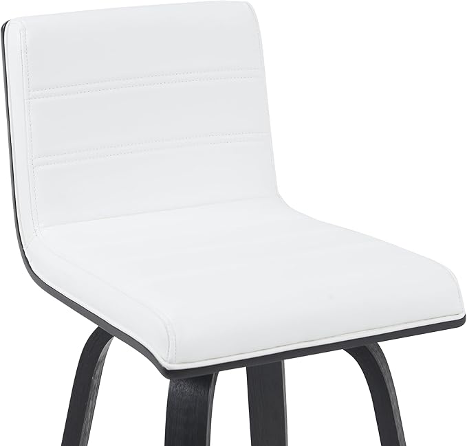 Vienna Modern Swivel Bar Height Stool with Snow White Faux Leather Seat and Black Brushed Wood Frame Set of 3