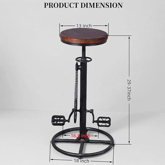 Set of 2 Industrial Bar Stool-Swivel Vintage Coffee Kitchen Dining Island Chair-Bike Pedal Footrest-Extra Tall Pub Height Adjustable 29-37"