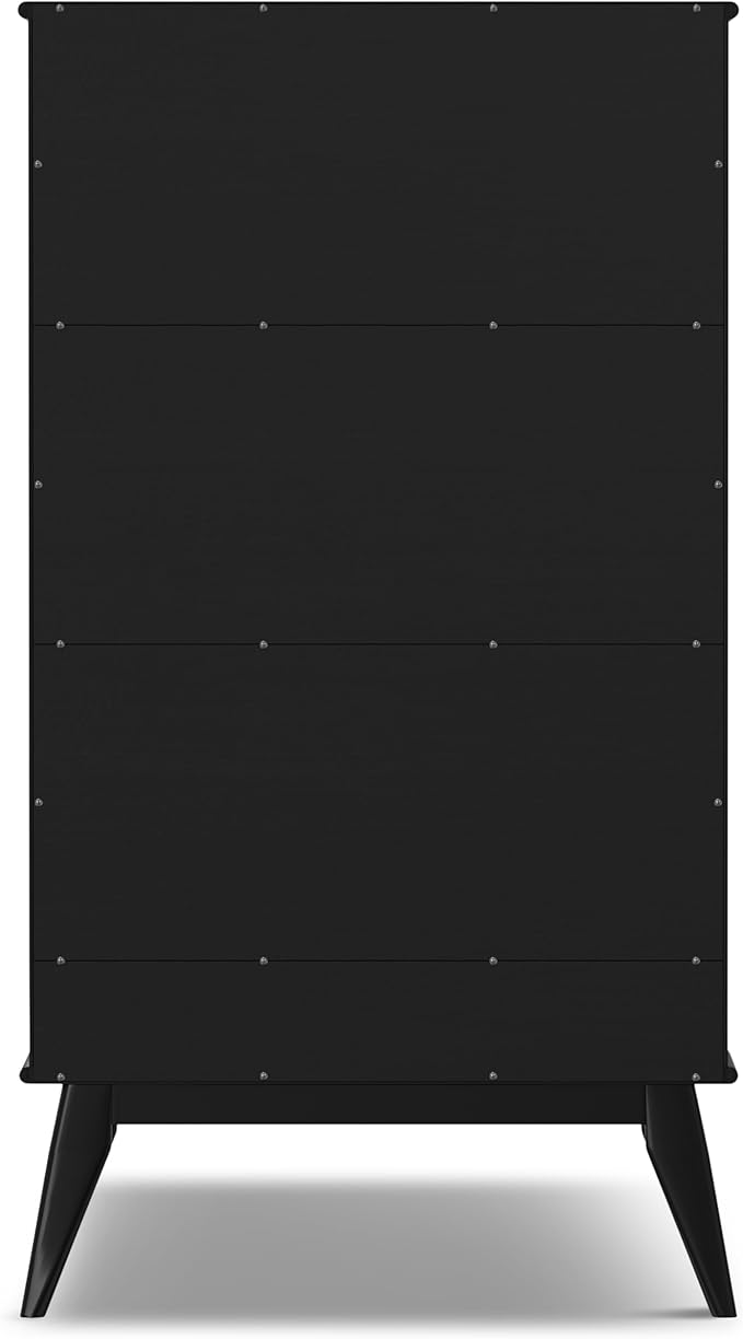 SIMPLIHOME Draper Bookcase - 64 inch Tall Solid Hardwood Wide Storage Bookshelf in Black, Mid-Century Modern Storage for Living Room, Study Room or Office with Adjustable Shelves and Tapered Legs