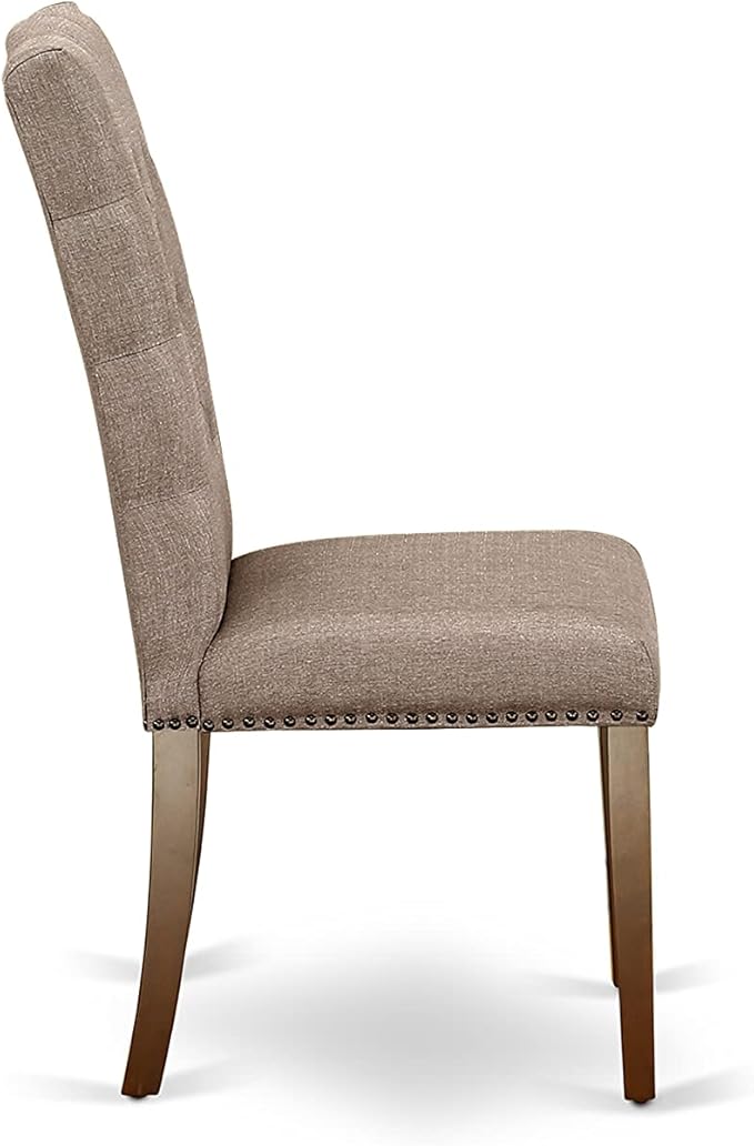 East West Furniture OXEL5-MAH-16 5 Piece Dining Room Table Set Includes a Square Kitchen Table and 4 Dark Khaki Linen Fabric Parson Dining Chairs, 36x36 Inch, Mahogany
