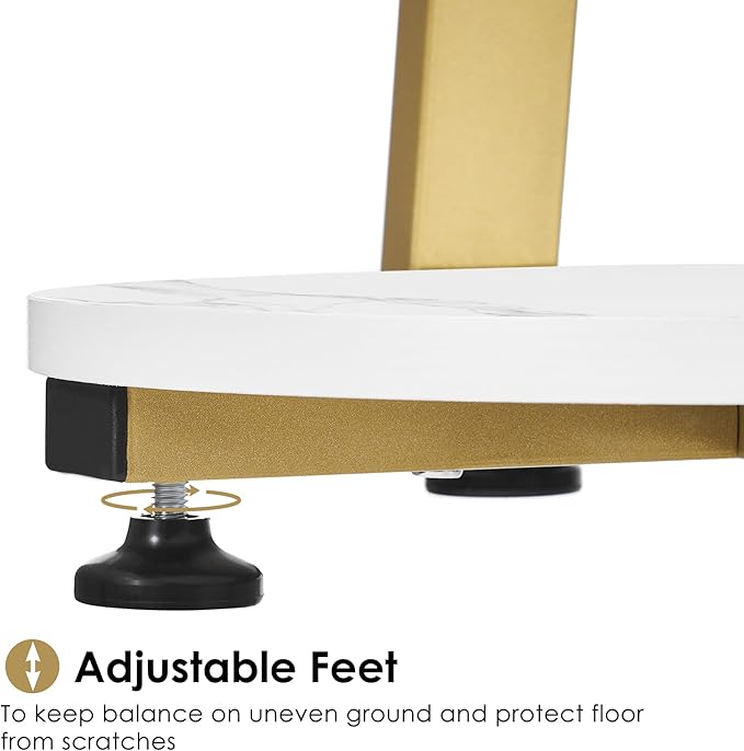BEWISHOME Round End Table Marble Side Table with Metal Frame, Small Nightstand with 3-Tier Shelves, Night Stand for Living Room Bedroom Tall Gold White Stand KTZ41J