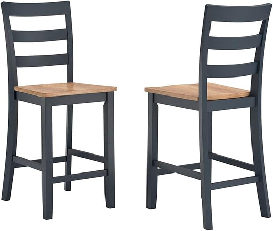 Signature Design by Ashley Gesthaven Solid Wood Frame Counter Height Barstool, Set of 2, Slate Blue/Natural