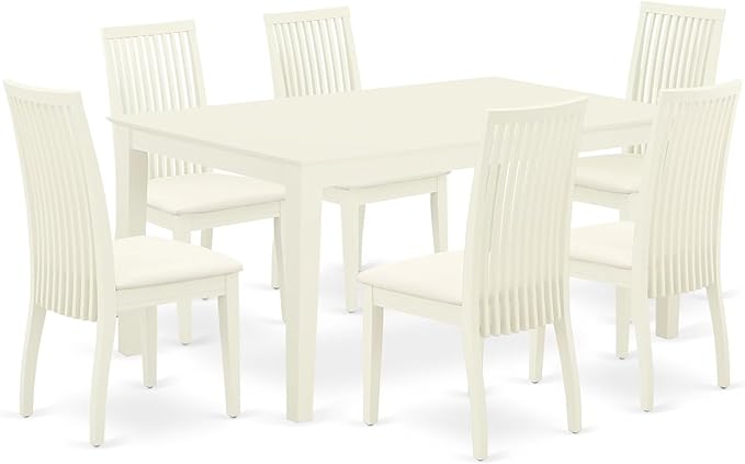 East West Furniture CAIP7-LWH-C 7 Piece Kitchen Table & Chairs Set Consist of a Rectangle Dining Room Table and 6 Linen Fabric Upholstered Dining Chairs, 36x60 Inch, Linen White