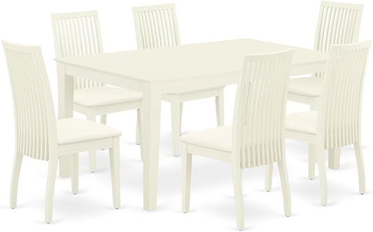 East West Furniture CAIP7-LWH-C 7 Piece Kitchen Table & Chairs Set Consist of a Rectangle Dining Room Table and 6 Linen Fabric Upholstered Dining Chairs, 36x60 Inch, Linen White