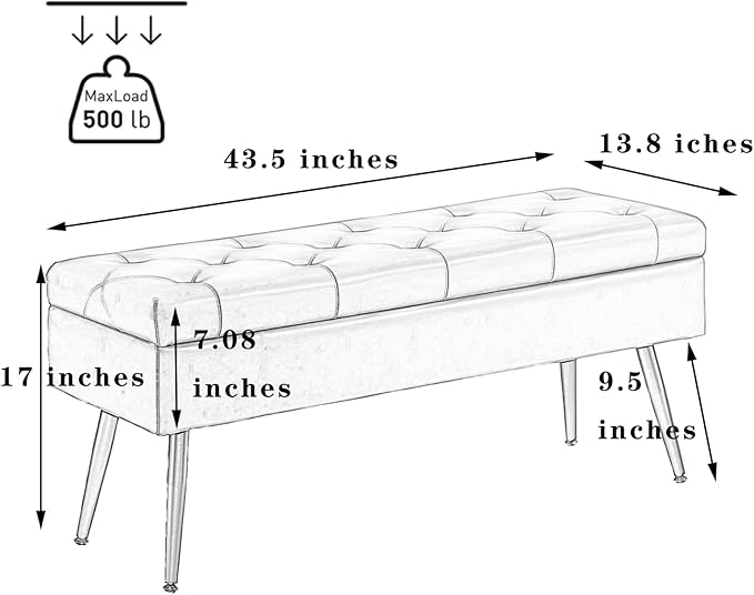 CUYOCA Storage Ottoman Bench, 43.5" Faux Leather Upholstered Entryway Bench, Long Ottoman with Storage for Living Room, Support 660lbs - Cognac Brown