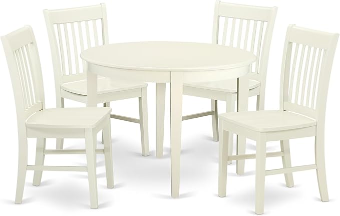 East West Furniture BONO5-LWH-W 5 Piece Dining Set Includes a Round Dinner Table and 4 Kitchen Dining Chairs, 42x42 Inch, Linen White