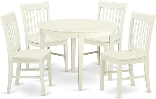 East West Furniture BONO5-LWH-W 5 Piece Dining Set Includes a Round Dinner Table and 4 Kitchen Dining Chairs, 42x42 Inch, Linen White