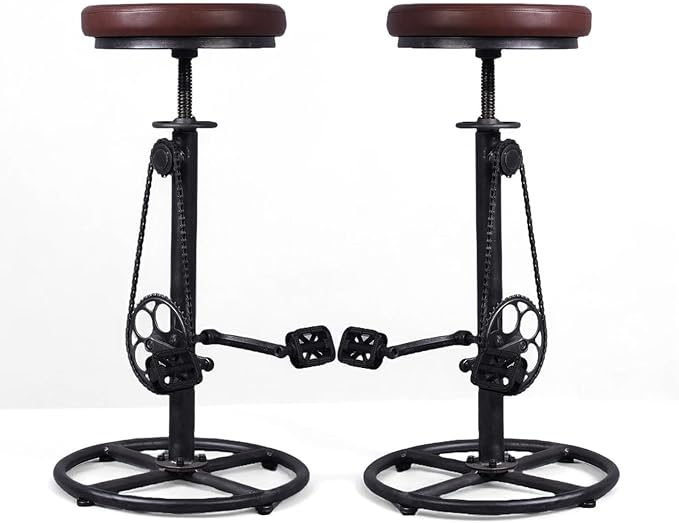 Vintage Bar Stools Swivel PU Seat 29-37inch Height Adjustable Extral Tall Bicycle Stool with Bikepedal Kitchen Island Counter Stool Shop Chairs