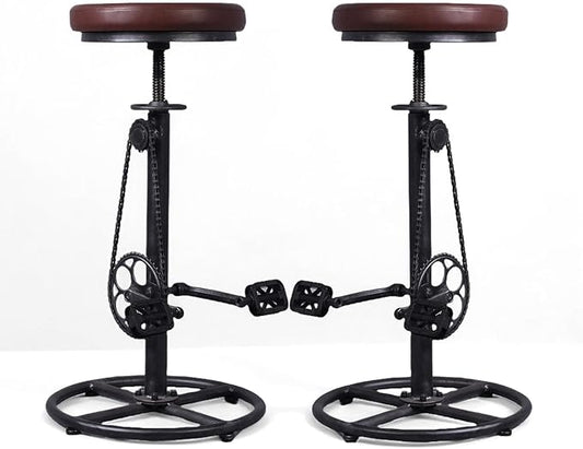 Vintage Bar Stools Swivel PU Seat 29-37inch Height Adjustable Extral Tall Bicycle Stool with Bikepedal Kitchen Island Counter Stool Shop Chairs