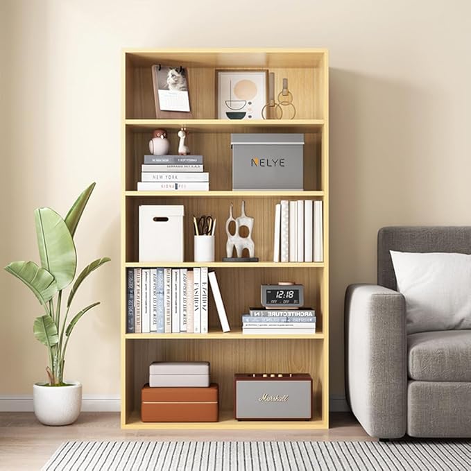 Basic Open Shelf Bookcase - 4-Tier Wooden Cube Storage Shelves Split Bookshelf, Oak