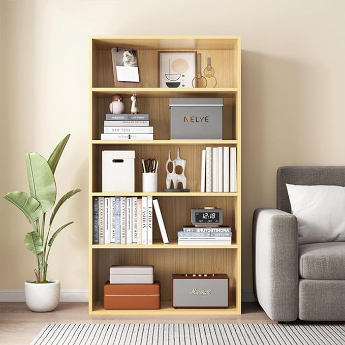 Basic Open Shelf Bookcase - 5-Tier Wooden Cube Storage Shelves Split Bookshelf, White