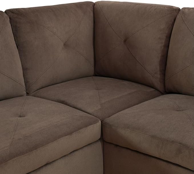 Brown L-Shaped 3-Piece Corduroy Fabric Sofa with Storage Ottoman Set, Sectional Couch Sofa Set for Living Room, Office, Small Space