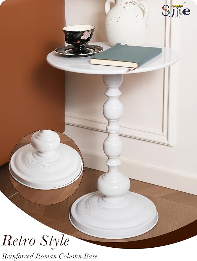 Side Table - 13.8" Round Small Accent Table with Metal Base, Multifunctional Vintage Coffee Table for Living Room, Bedroom, Office & Patio - Elegant Matte-Finished End Tables