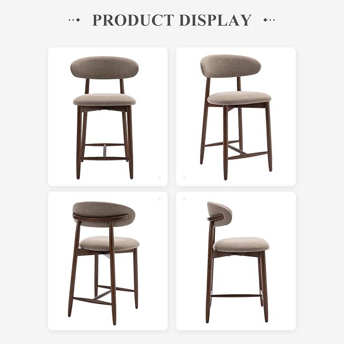 COLAMY Bar Stools Set of 2, Counter Height Barstools, Upholstered Counter Stools with Wood Legs for Kitchen Island Dining Room, Camel