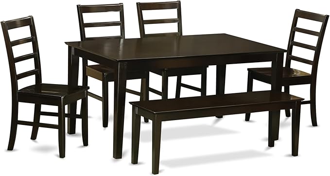 East West Furniture CAPF6-CAP-W 6 Piece Dining Table Set Contains a Rectangle Wooden Table and 4 Dining Room Chairs with a Bench, 36x60 Inch, Cappuccino