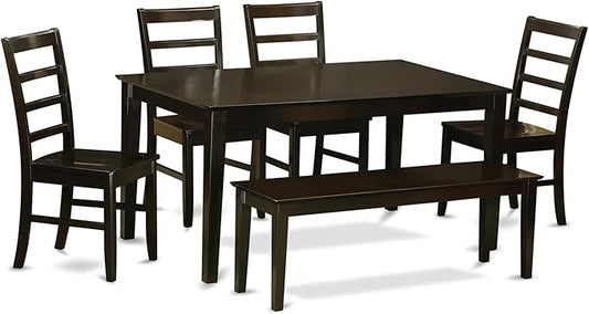 East West Furniture CAPF6-CAP-W 6 Piece Dining Table Set Contains a Rectangle Wooden Table and 4 Dining Room Chairs with a Bench, 36x60 Inch, Cappuccino