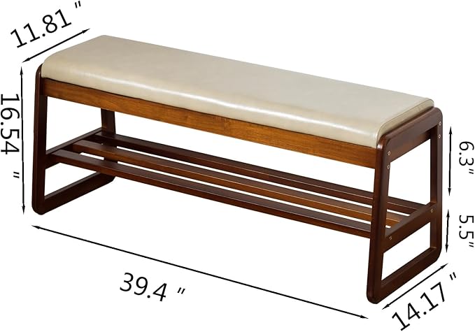 Solid Wood Shoe Bench, 2-Tier Entryway Bench with Cushion and Flip-Open Storage Box, Mid-Century Modern Shoe Bench Rack for Hallway, Mudroom(Gray, 39.4'')
