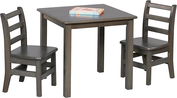 ECR4Kids 24in x 24in Hardwood Table and Chair Set, 12in Seat Height, Kids Furniture, Grey Wash