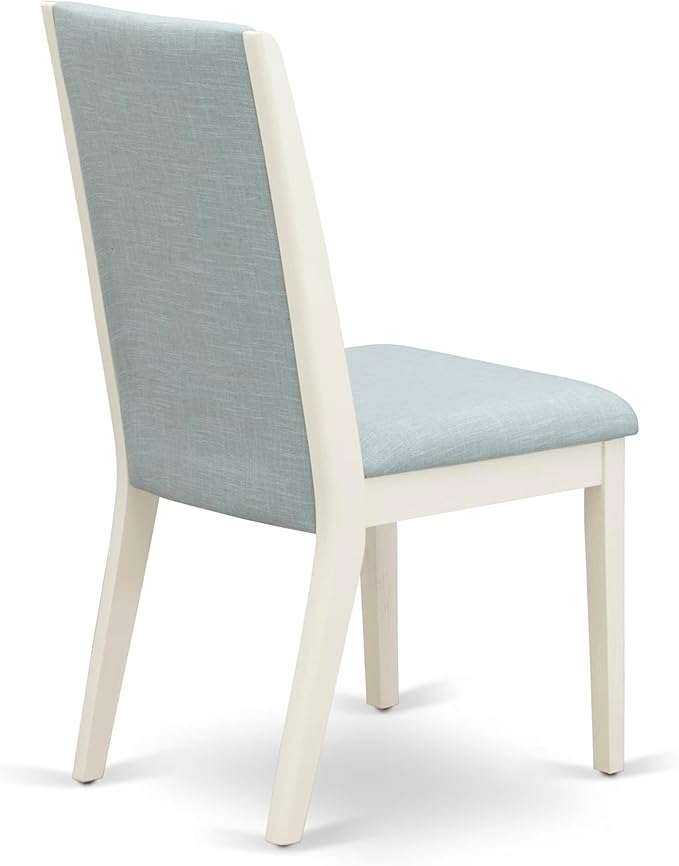 East West Furniture V077LA015-5 5 Piece Dinette Set Includes a Rectangle Dining Room Table with V-Legs and 4 Baby Blue Linen Fabric Upholstered Parson Chairs, 40x72 Inch, Multi-Color