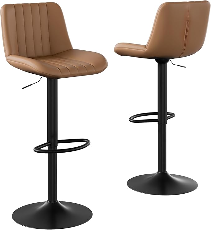 Shintenchi Swivel Bar Stools Set of 2, Adjustable Faux Leather Upholstered Swivel Counter Stools, Armless Bar Height Island Chairs with Back and Footrest, Coffee
