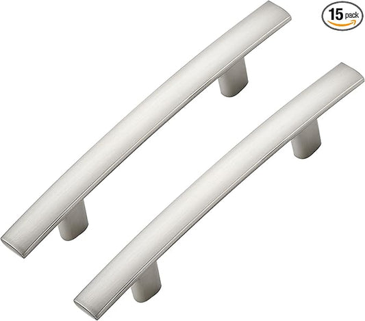 15 Pack Cabinet Handles 3" Hole Center - Curved Cabinet Pulls Brushed Nickel Drawer Pulls for Kitchen Cupboard Solid Hardware for Dresser Drawer Arch Hardware
