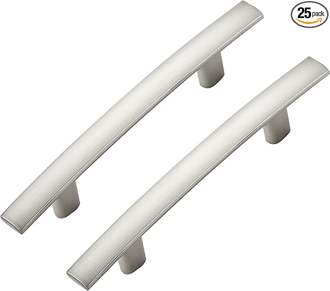 25 Pack Cabinet Handles 3" Hole Center - Curved Cabinet Pulls Brushed Nickel Drawer Pulls for Kitchen Cupboard Solid Hardware for Dresser Drawer Arch Hardware