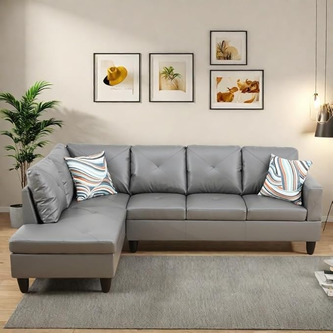 NAYSAYE L Shaped Couch, Leather Modular Sectional Couch with Ottoman Storage, Modern Lounge Sofa Convertible Sectional Couches for Living Room, Apartment, Dark Grey