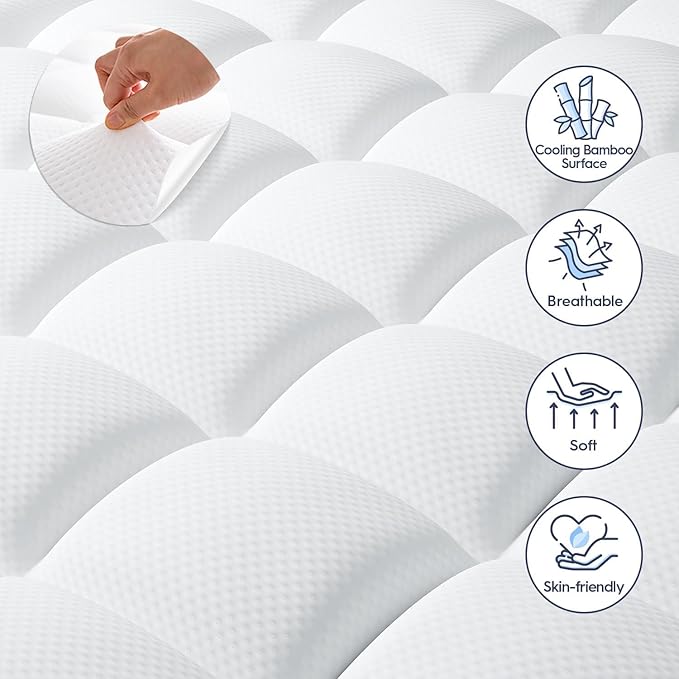 ELEMUSE Queen Dual Layer 3 Inch Memory Foam Mattress Topper, 1 Inch Plush Feel Pillow Top Mattress Topper Cover and 2 Inch Cooling High Density Memory Foam Bed Pad for Back Pain Relief