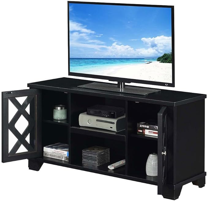 Convenience Concepts Gateway TV Stand 47.25" - Family Room Entertainment Center with Storage Cabinets and Shelves, Traditional TV Console for Living Room, Office, Black
