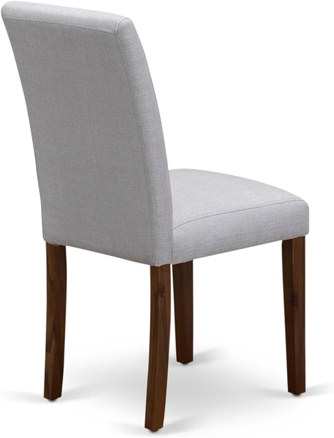 East West Furniture AMAB3-AWA-05 3 Piece Kitchen Table Set for Small Spaces Contains a Round Dining Room Table with Pedestal and 2 Grey Linen Fabric Parsons Chairs, 36x36 Inch, Walnut