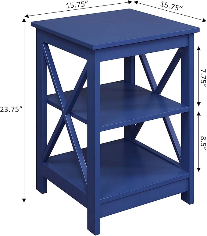 Convenience Concepts Oxford End Table 15.75" - Modern Living Room Table with Storage Shelves, Transitional Nightstand Side Table for Home Decor and Display, Cobalt Blue