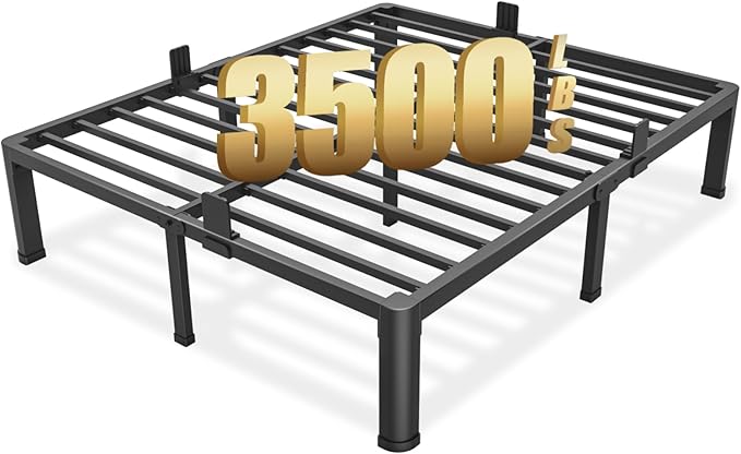 FUIOBYVV King Bed Frame with Round Corner Edge Legs, 14 Inch High 3500 lbs Heavy Duty Metal Platform Bed Frame King Size, No Box Spring Needed/Noise Free/Steel Slat Support/Non-Slip, Black
