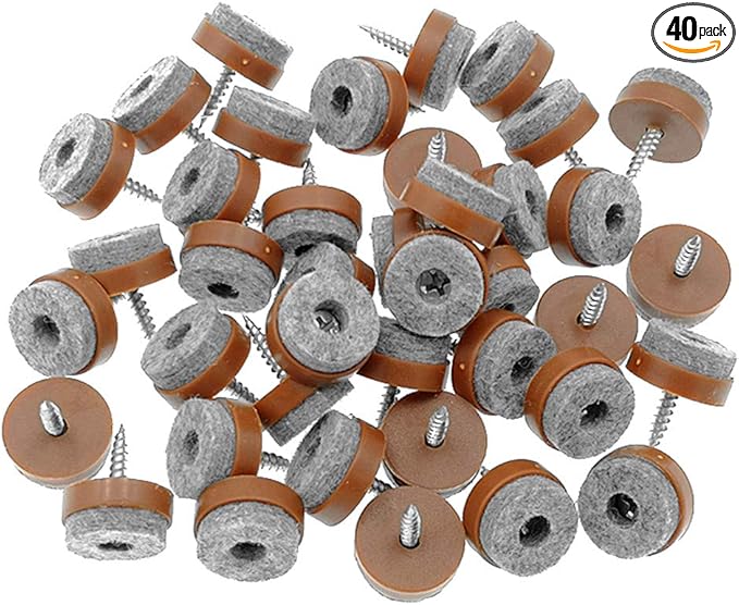 ALIMITOPIA 40pcs Screw-on Furniture Felt Pad Chair Glide Slider Hardwood Floor Protector for Wooden Leg Feet of Chair Table Furniture(Φ28mm or 1.1";Brown)