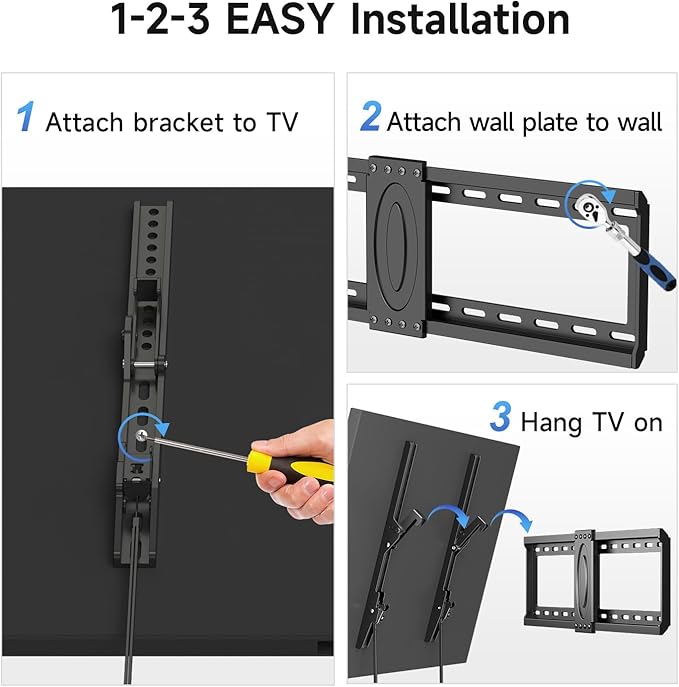 Suptek Tilt TV Wall Mount Bracket for Most 37-82 inch TV, Universal Mount with Max 600x400mm VESA and 132lbs Loading Capacity, Fits Studs 24" Apart, Low Profile with Magnetic Bubble Level (MT5082)