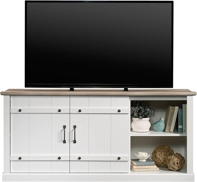 Sauder Miscellaneous Entertainment Farmhouse TV Stand, for TVs up to 70", Soft White Finish