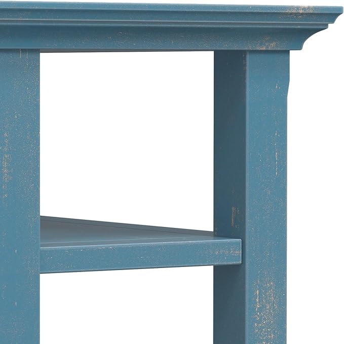 SIMPLIHOME Acadian 14-inch Wide Solid Wood Narrow End Table in Distressed Coastal Blue, Transitional-Style Side Table for Living Room, Bedroom, or Family Room with 2 Open Shelves