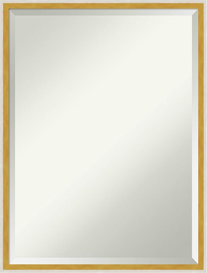 Amanti Art White Bathroom Mirror for Over Sink, 25x19 Paige White Gold Rectangle Vanity Mirror, Medium Modern Contemporary Wood Frame, Hangs Horizonally and Vertically, Bathroom Wall Decor, Beveled