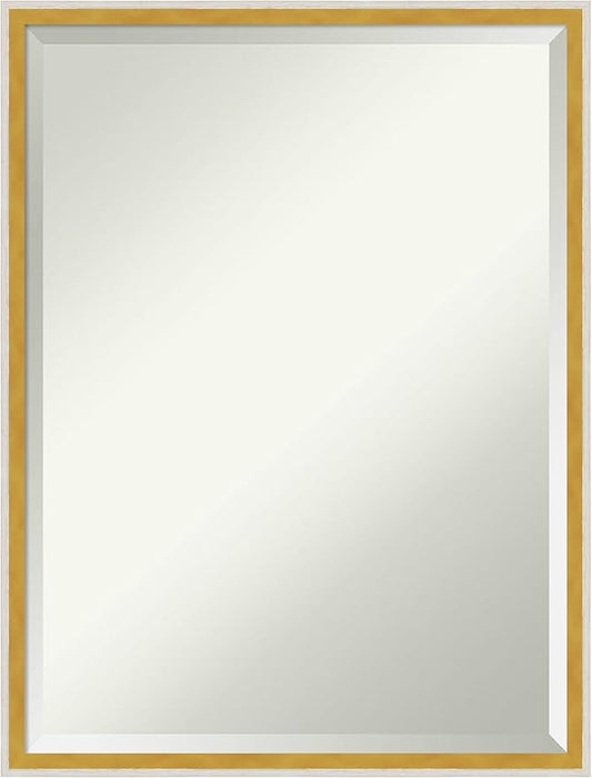 Amanti Art White Bathroom Mirror for Over Sink, 25x19 Paige White Gold Rectangle Vanity Mirror, Medium Modern Contemporary Wood Frame, Hangs Horizonally and Vertically, Bathroom Wall Decor, Beveled