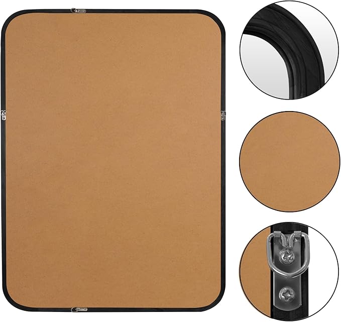WallBeyond Black Bathroom Mirror for Wall 30x40 Inch Wooden Frame Rectangle Mirror for Farmhouse Bathroom Vanity Wall Mounted Decorative Mirror (Horizontal/Vertical Black)