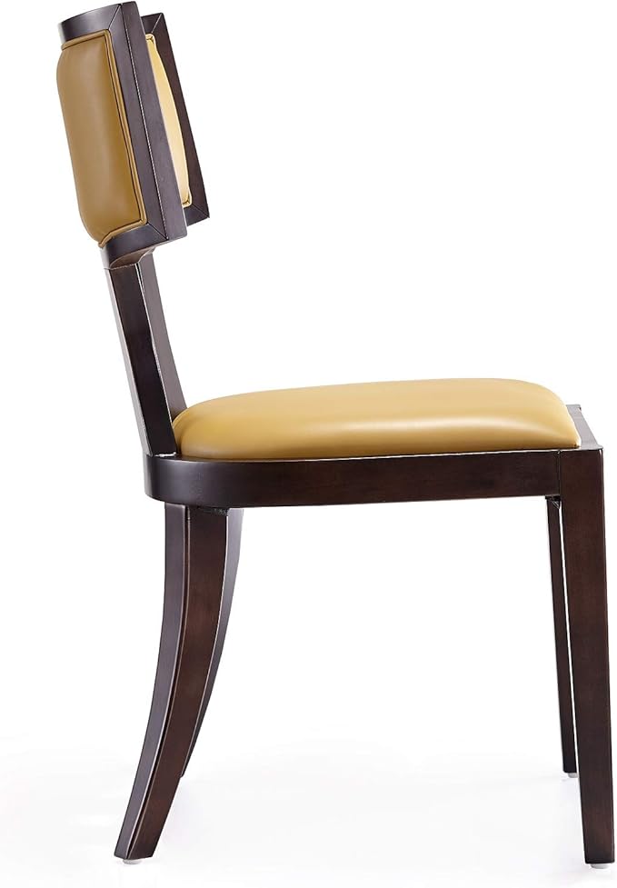Manhattan Comfort Pulitzer Faux Leather Dining Chairs Set of 2, Solid Beech Wood with Walnut Finish, Iconic Greek Design, Fully Assembled Accent Kitchen Furniture, Camel