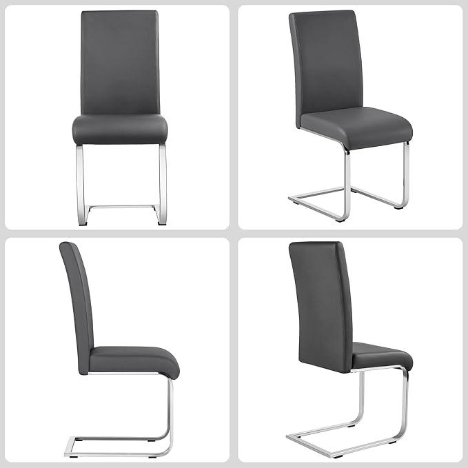 Yaheetech Dining Chairs Set of 2 Modern Faux Leather Upholstered Dining Room Chairs with High Back and Metal Chrome Legs for Kitchen/Living Room/Restaurant, Dark Gray