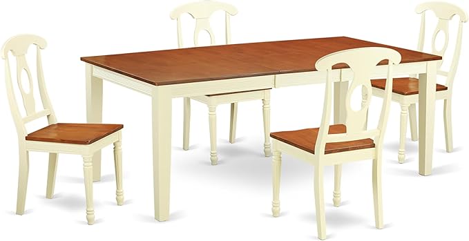 East West Furniture QUKE5-WHI-W 5 Piece Dining Room Furniture Set Includes a Rectangle Wooden Table with Butterfly Leaf and 4 Kitchen Dining Chairs, 40x78 Inch, Buttermilk & Cherry