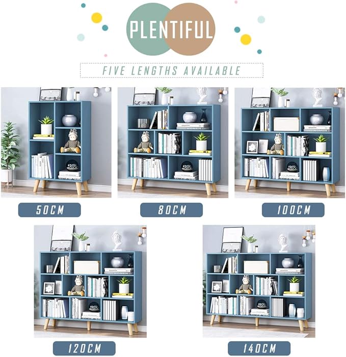 IOTXY Wooden Open Shelf Bookcase - 3-Tier Floor Standing Display Cabinet Rack with Legs, 10 Cubes Bookshelf, Bright Blue