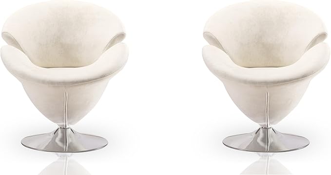 Manhattan Comfort Tulip Swivel Accent Chair Set of 2 with 360° Turn, Modern Flower Inspired Design, Soft Velvet Upholstery, Polished Chrome Base, No Assembly Required, 300 Lbs Capacity, White
