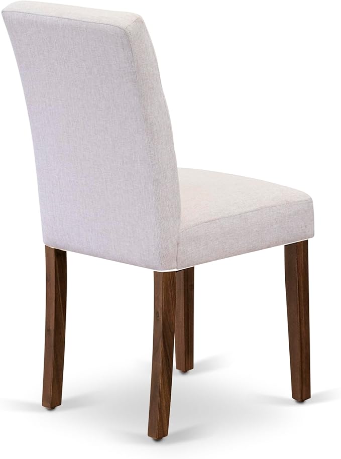 East West Furniture DLAS3-AWA-08 3 Piece Dinner Table Set Includes A Mid Century Modern Table and 2 Mist Beige Polyester Fabric Dinning Chairs, Antique Walnut